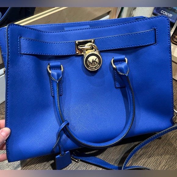 Michael Kors Hamilton Saffiano Medium Leather Bag - Electric Blue - Picture 1 of 2